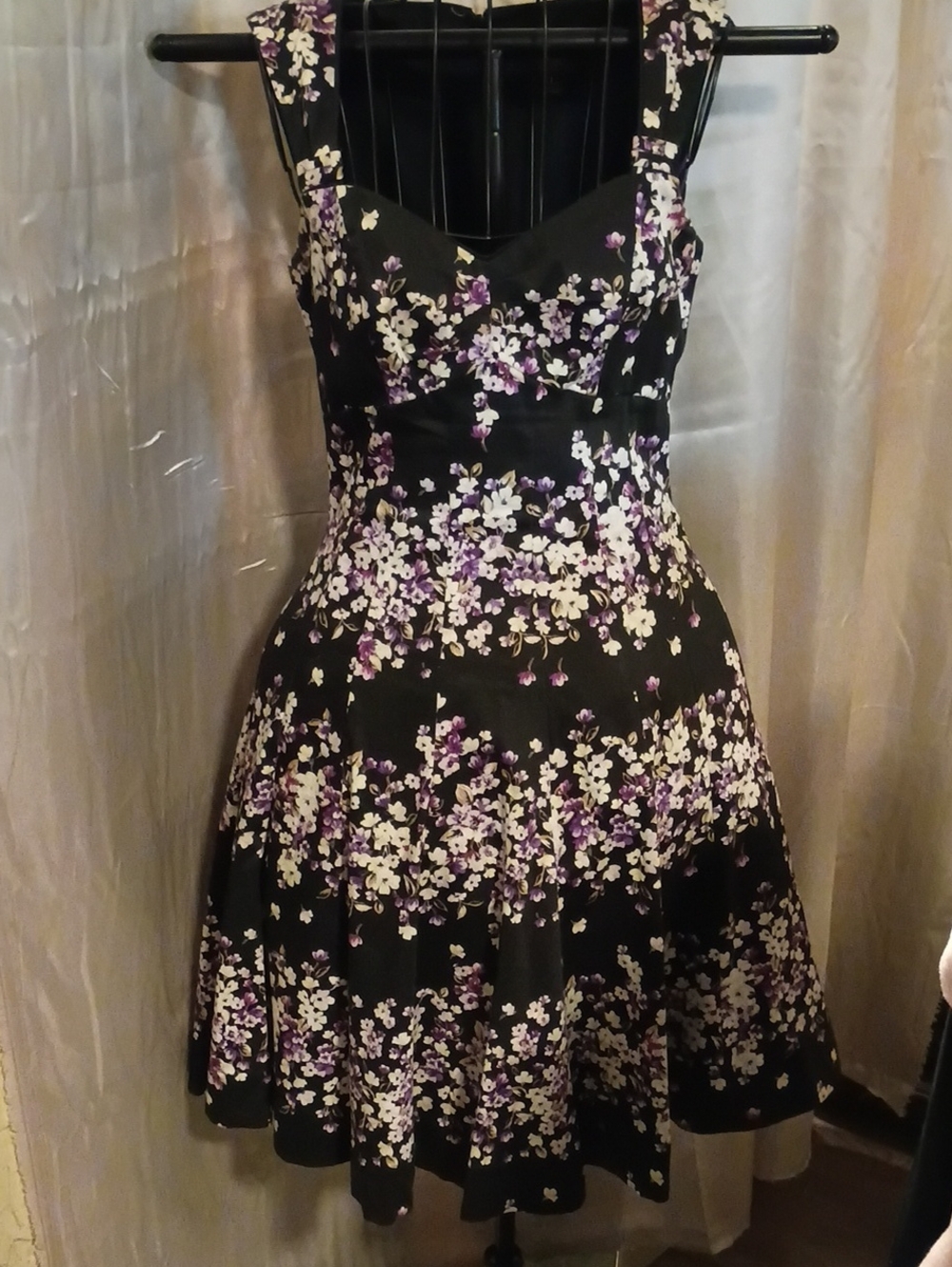 White House Black Market Black Floral Fit-&-Flare Dress